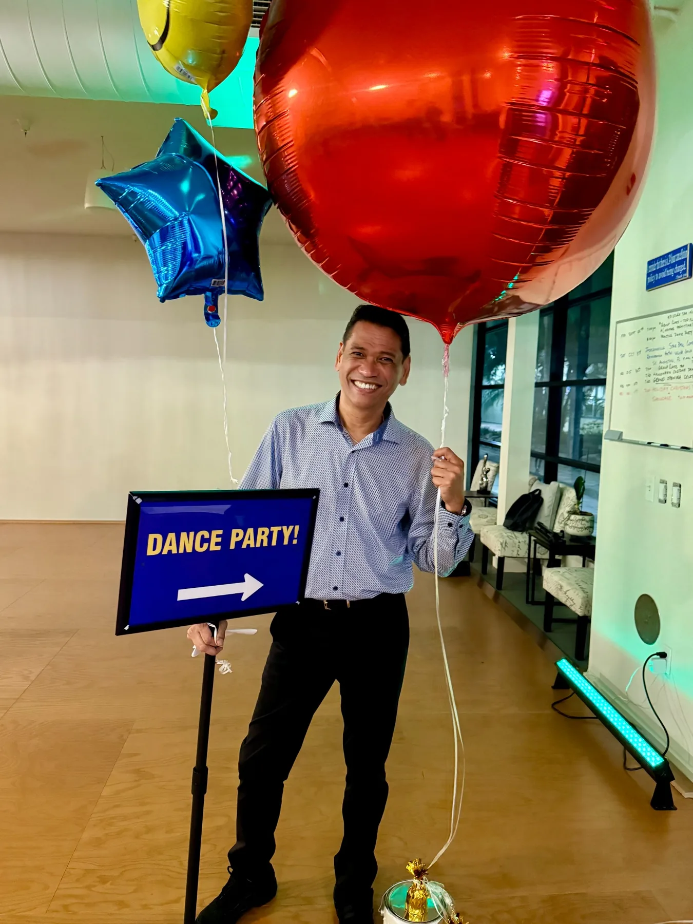 Dance Alday dance party celebration with balloons