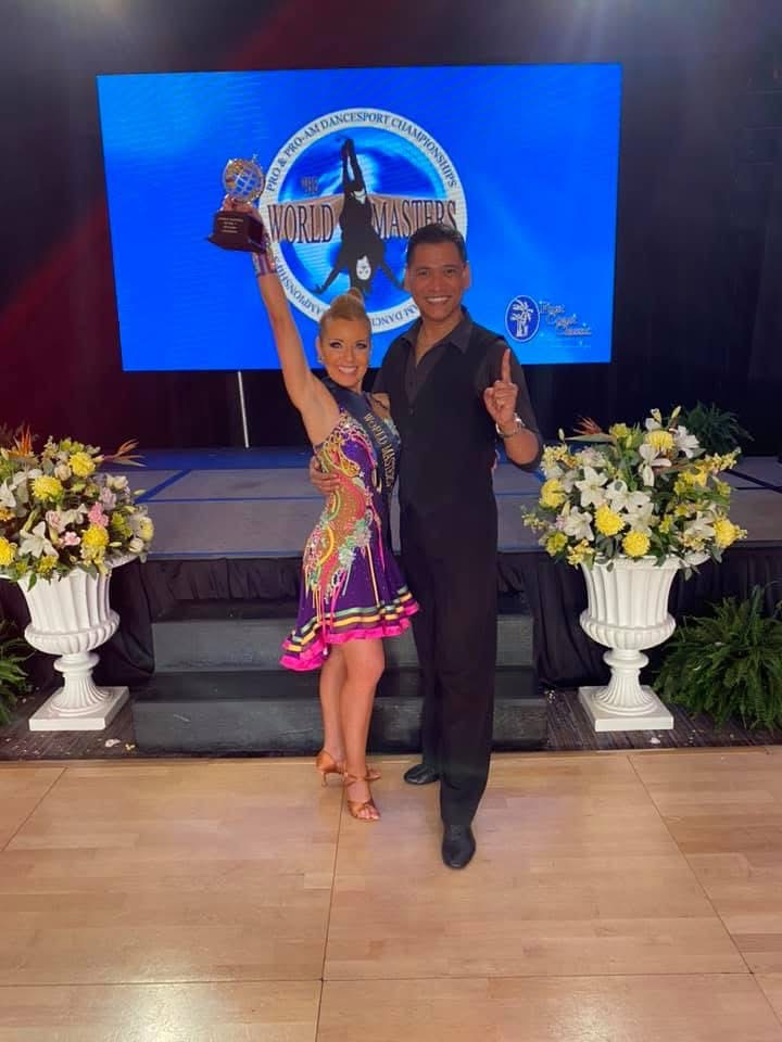 Dance Alday celebrating a World Masters competition win
